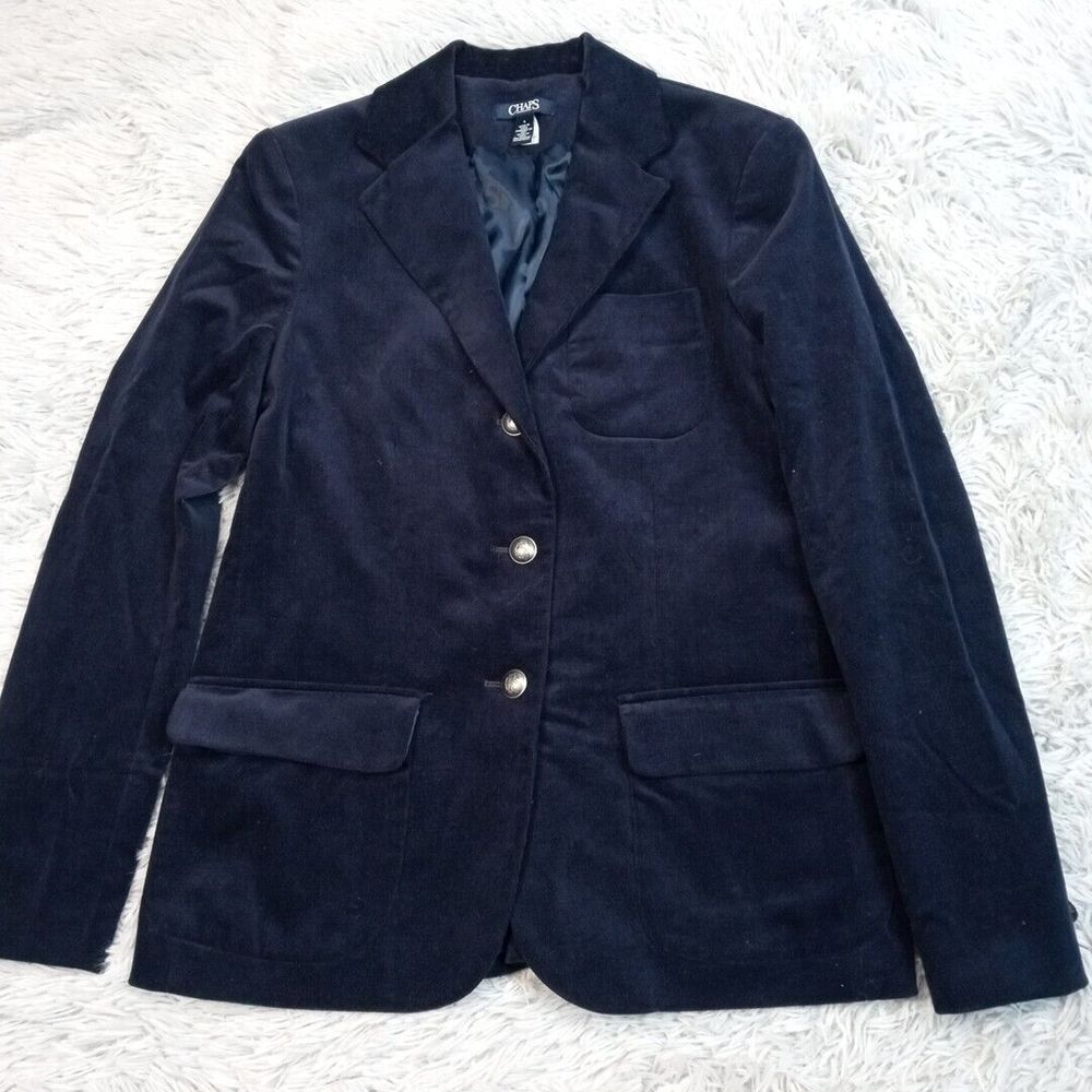 Chaps Jacket Womens 4 Blue Corduroy Blazer Suit Coat Pockets Button Up Comfort